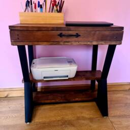 Reclaimed Wood Desk With Steel Legs Industrial Printer Shelf & Drawer - thumbnail 3