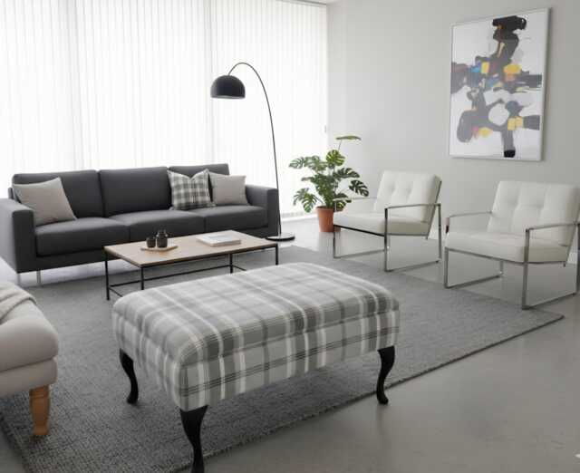 Balmoral Check Fabric Footstool in A Beautiful Luxurious Soft Ottoman/Seat 100 cm X 54 Many Colours - image 1