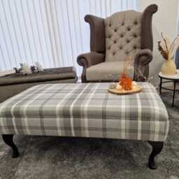Balmoral Check Fabric Footstool in A Beautiful Luxurious Soft Ottoman/Seat 100 cm X 54 Many Colours - thumbnail 3