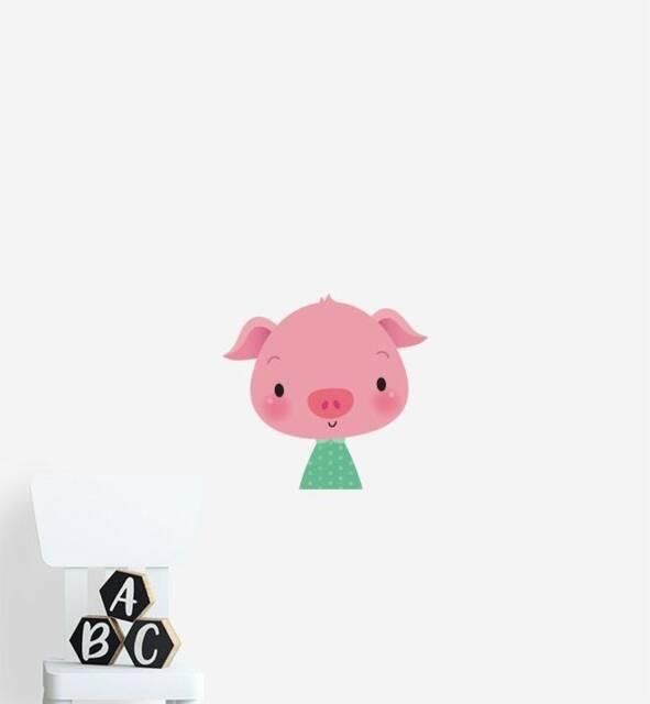 Pig Portrait Wall Sticker Decal - Nursery Stickers, Animal Decals, Home Decor, Baby Room, Art, Girl, Boy