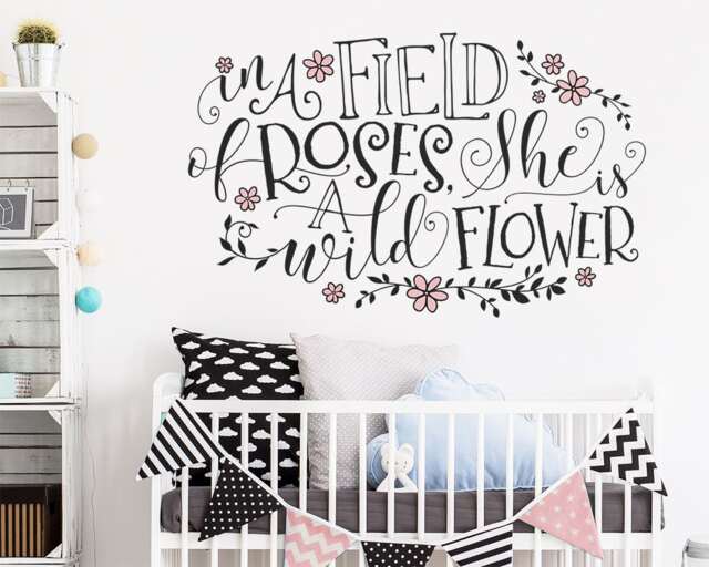 In A Field Of Roses She Is Wildflower Wall Decal - Girls Nursery Decor, Floral Decal, Personalized Gift, Flower Decals - image 1