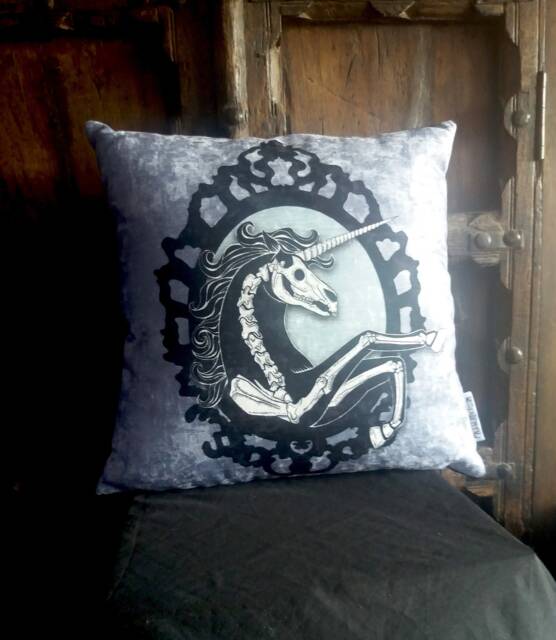 Unicorn Skeleton Cushion, Anatomical Unicorn Velvet Pillow Gothic Home Decor - image 1