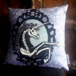Unicorn Skeleton Cushion, Anatomical Unicorn Velvet Pillow Gothic Home Decor - thumbnail 3