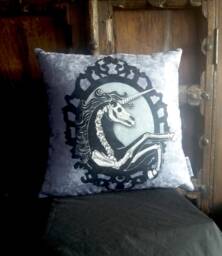 Unicorn Skeleton Cushion, Anatomical Unicorn Velvet Pillow Gothic Home Decor - thumbnail 1
