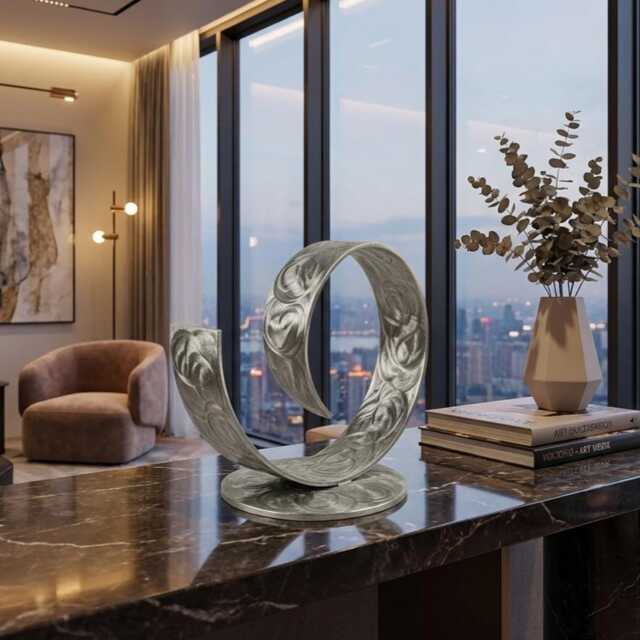 Metal Sculpture Curl Silver Handcrafted Luxury Modern Art Decor, Indoor, Outdoor - image 1