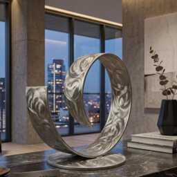 Metal Sculpture Curl Silver Handcrafted Luxury Modern Art Decor, Indoor, Outdoor - thumbnail 2