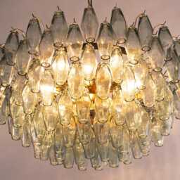 Large Italian Flush Lamp ??80 cm Teal Murano Glass Poliedri, Ceiling Chandelier Design Vintage Style Made in Italy Polyhedrons - thumbnail 2