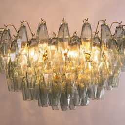 Large Italian Flush Lamp ??80 cm Teal Murano Glass Poliedri, Ceiling Chandelier Design Vintage Style Made in Italy Polyhedrons - thumbnail 3