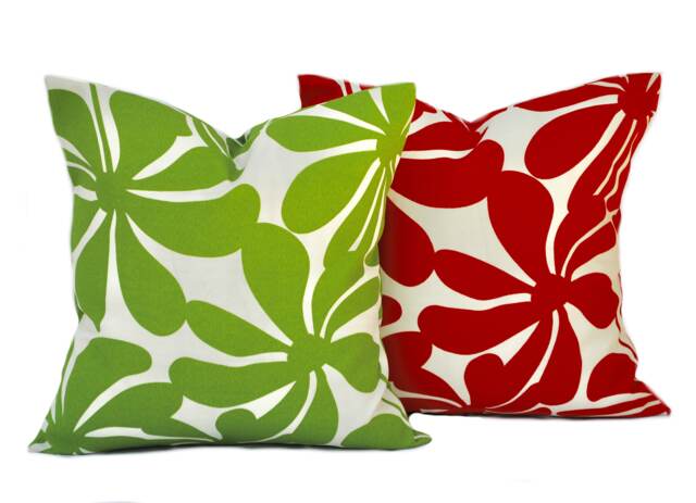Two Outdoor Pillow Covers, Cushion, Decorative Throw Pillow, Accent Green Red Pillow - image 1