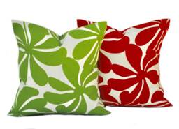 Two Outdoor Pillow Covers, Cushion, Decorative Throw Pillow, Accent Green Red Pillow - thumbnail 1