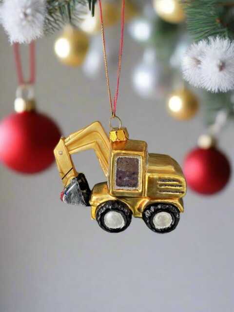 Glass Christmas Yellow Digger Bauble Tree Hanging Decoration/Christmas/Seasonal/ Glass Item - image 1