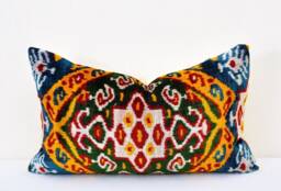 Handmade Silk Velvet Ikat Pillow Cover, Decorative Accent Cushion - thumbnail 1