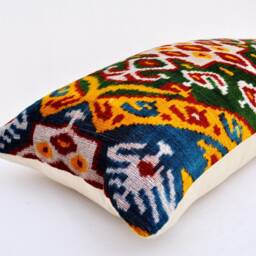Handmade Silk Velvet Ikat Pillow Cover, Decorative Accent Cushion - thumbnail 2
