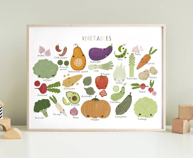 Vegetable Chart Poster, Educational Print, Playroom Vegetables Veggies Prints, Scandi Kids Art, Poster - image 1