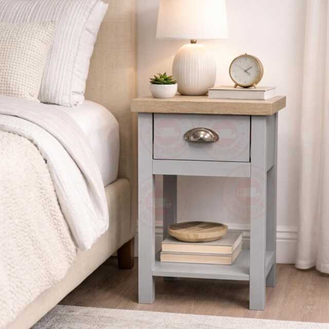 Bedside Oak Cabinet Small Bed Side Table Bedroom 1 Drawer Wooden - image 1