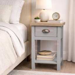 Bedside Oak Cabinet Small Bed Side Table Bedroom 1 Drawer Wooden - thumbnail 1