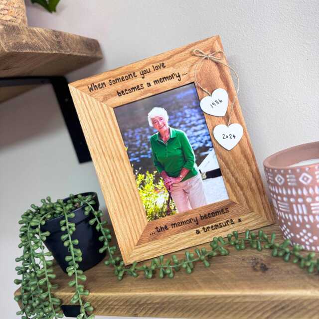 "When Someone You Love Becomes A Memory - Memorial, in Memory, Loss, Grief Personalised Solid Oak Wood Photo Frame 6x4"", 7x5" - image 1
