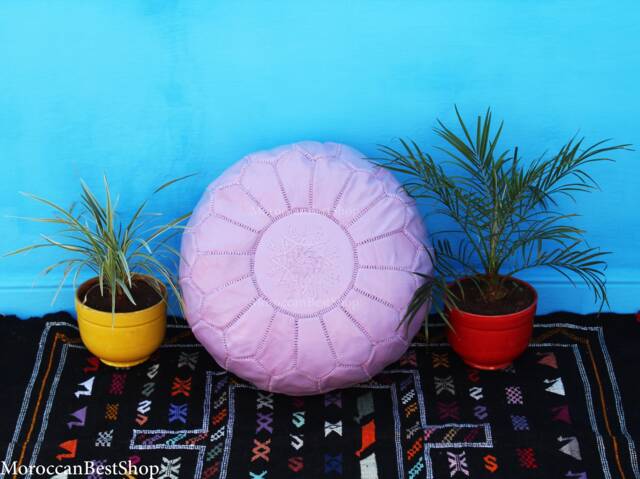 Handmade Purple Leather Moroccan Pouf Boho Ottoman Footstool - image 1