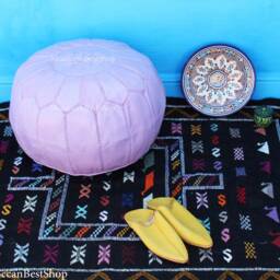 Handmade Purple Leather Moroccan Pouf Boho Ottoman Footstool - thumbnail 3
