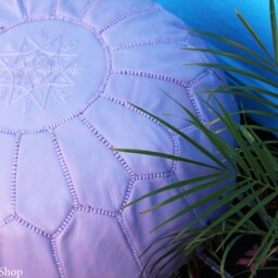 Handmade Purple Leather Moroccan Pouf Boho Ottoman Footstool - thumbnail 4