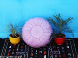 Handmade Purple Leather Moroccan Pouf Boho Ottoman Footstool - thumbnail 1