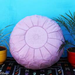 Handmade Purple Leather Moroccan Pouf Boho Ottoman Footstool - thumbnail 2