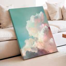 Pink & Blue Cloud Wall Art Dream Sky Painting Abstract Cloudscape Large Room Decor Framed Boho Nursery Moon Poster Print - thumbnail 3