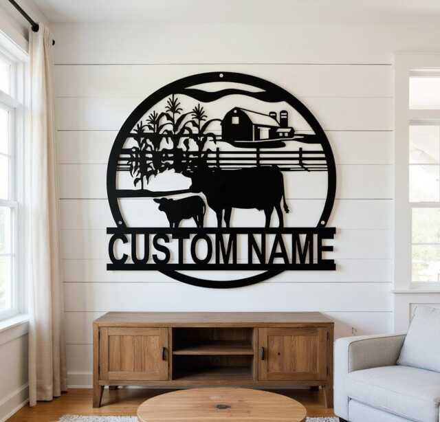 Personalized Cow Metal Sign, Cow Cattle Wall Art, Custom Farm Ranch Decor, Cows Gift, Cow Farmhouse Decor, Cow Farmer Sign - image 1