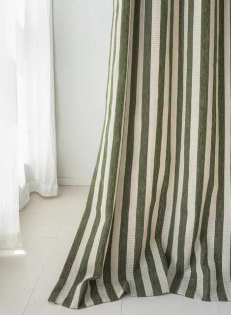 5 Colors, A Pair Of Green Striped Chenille Curtains, Custom Curtain Panel, Living Room Custom Made, Divider - image 1