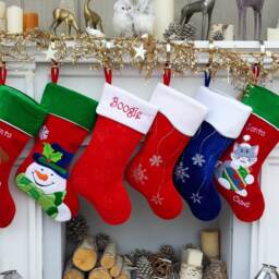 Personalized Holiday Cat Christmas Stocking - Santa Claws Design Holding Ornament - thumbnail 4