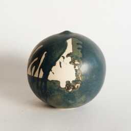 Handmade Stoneware Sphere Sculpture - Green Blue Glaze, Wabi Sabi Decor - 7.3 In. Collectible Ceramic Art - thumbnail 2