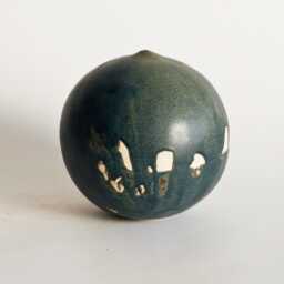 Handmade Stoneware Sphere Sculpture - Green Blue Glaze, Wabi Sabi Decor - 7.3 In. Collectible Ceramic Art - thumbnail 3