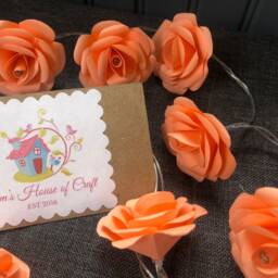 Set Of 20 Origami Rose Fairy Lights Peach/Orange Paper Flower Garland - thumbnail 2