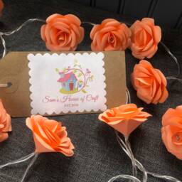 Set Of 20 Origami Rose Fairy Lights Peach/Orange Paper Flower Garland - thumbnail 3
