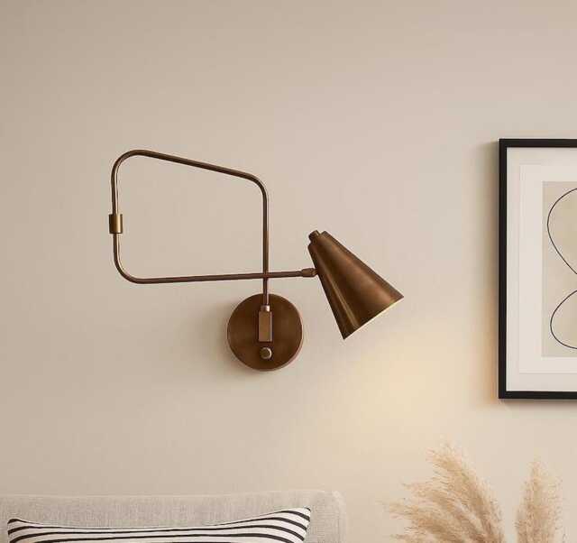 Vintage Brass Swing Arm Wall Sconce, Mid Century Modern Adjustable Lamp, Handmade Bedside Reading Light, Art Deco Lighting - image 1