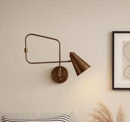 Vintage Brass Swing Arm Wall Sconce, Mid Century Modern Adjustable Lamp, Handmade Bedside Reading Light, Art Deco Lighting - thumbnail 1