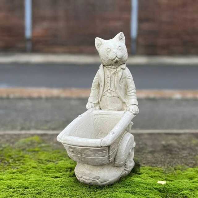 Concrete Cat With Wheelbarrow Planter Handmade Garden Plant Pot Stone Statue Patio Flower Ornament Yard Decor Lover Gift - image 1