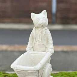 Concrete Cat With Wheelbarrow Planter Handmade Garden Plant Pot Stone Statue Patio Flower Ornament Yard Decor Lover Gift - thumbnail 4