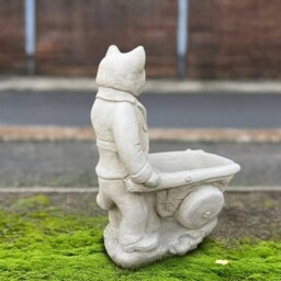 Concrete Cat With Wheelbarrow Planter Handmade Garden Plant Pot Stone Statue Patio Flower Ornament Yard Decor Lover Gift - thumbnail 3