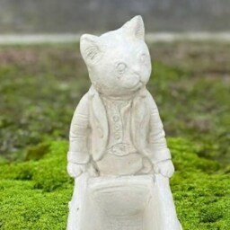 Concrete Cat With Wheelbarrow Planter Handmade Garden Plant Pot Stone Statue Patio Flower Ornament Yard Decor Lover Gift - thumbnail 2
