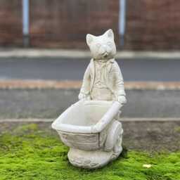 Concrete Cat With Wheelbarrow Planter Handmade Garden Plant Pot Stone Statue Patio Flower Ornament Yard Decor Lover Gift - thumbnail 1