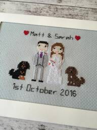 Personalised Custom Cotton Anniversary Gift Portrait Wall Art - Family Pet Cross Stitch Pixel People - thumbnail 1