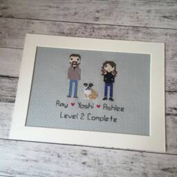 Personalised Custom Cotton Anniversary Gift Portrait Wall Art - Family Pet Cross Stitch Pixel People - thumbnail 3