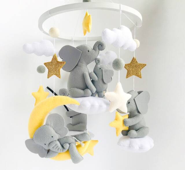 Elephant Crib Mobile, Jungle Baby Mobile Elephant, Safari Yellow & Gray Nursery Decor, Newbaby Gift, Neutral Animals - image 1
