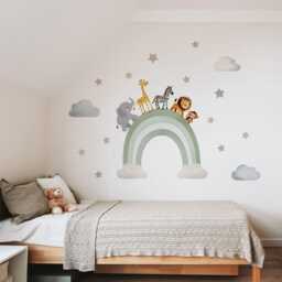 Fabric Nursery Wall Stickers - Rainbow Safari Animals 8 Colours Available Removable Decals For Kids' Bedroom Or Playroom - thumbnail 3