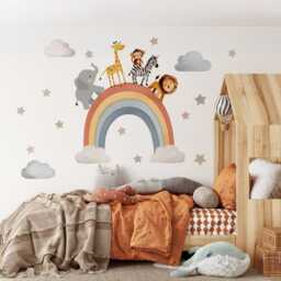Fabric Nursery Wall Stickers - Rainbow Safari Animals 8 Colours Available Removable Decals For Kids' Bedroom Or Playroom - thumbnail 2