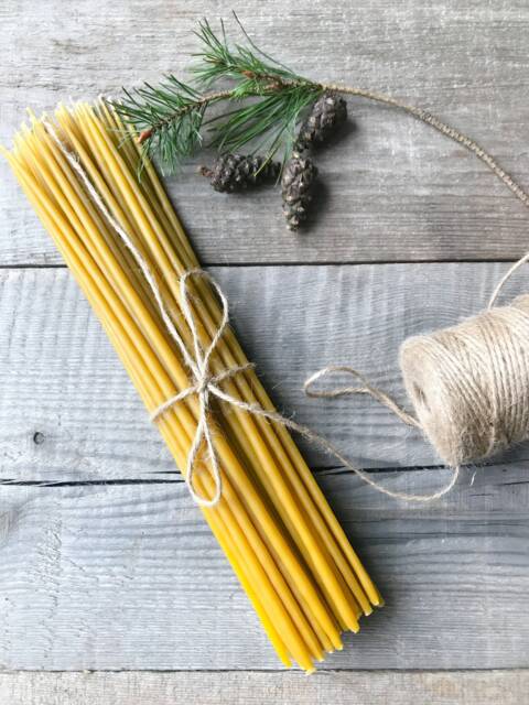 Set Of 10 Thin 100 % Natural Beeswax Hand-Dipping Candles/ Pencil Bee Wax Candles/Tall Tapers - image 1