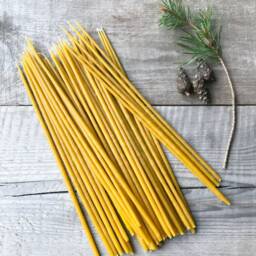Set Of 10 Thin 100 % Natural Beeswax Hand-Dipping Candles/ Pencil Bee Wax Candles/Tall Tapers - thumbnail 2