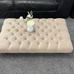 Handmade Chesterfield Footstool Coffee Table in Naple With Dark Oak Feet - thumbnail 3