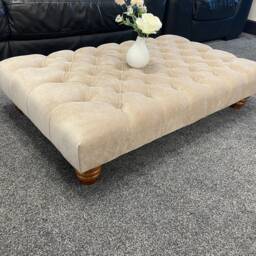 Handmade Chesterfield Footstool Coffee Table in Naple With Dark Oak Feet - thumbnail 2